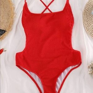 NEW/ Texture ribbed red one piece swim